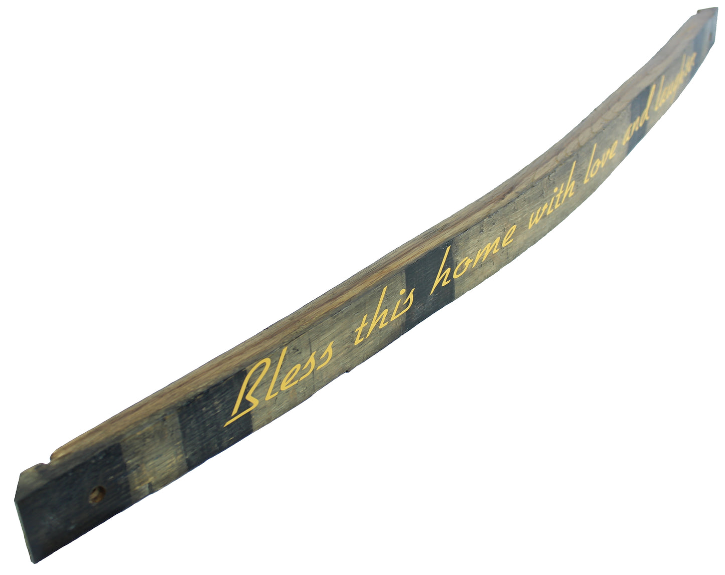 Small Whiskey Barrel Stave Sign "Bless this home with love and laughter"