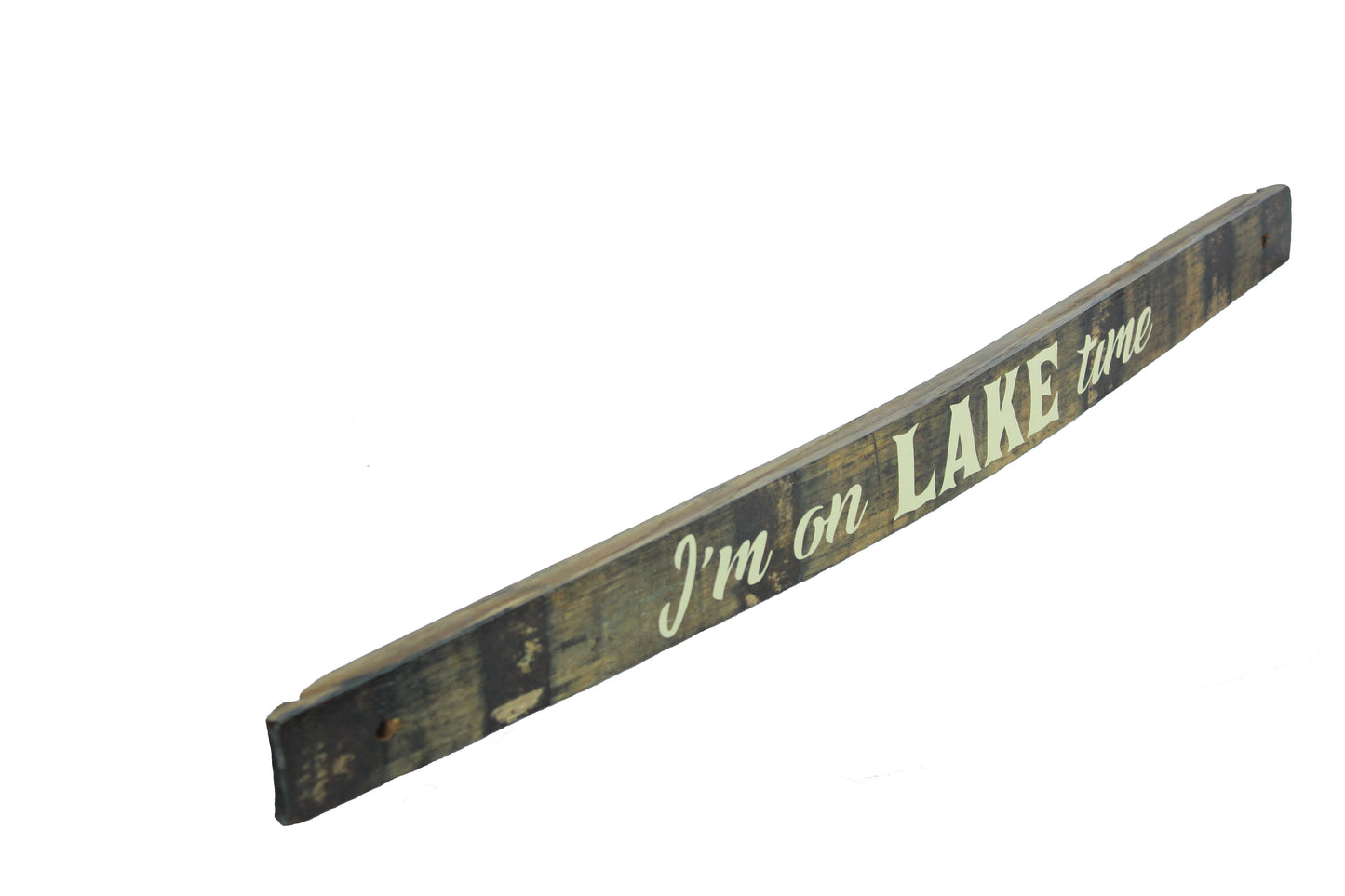 Small Whiskey Barrel Stave Sign "I'm on lake time"